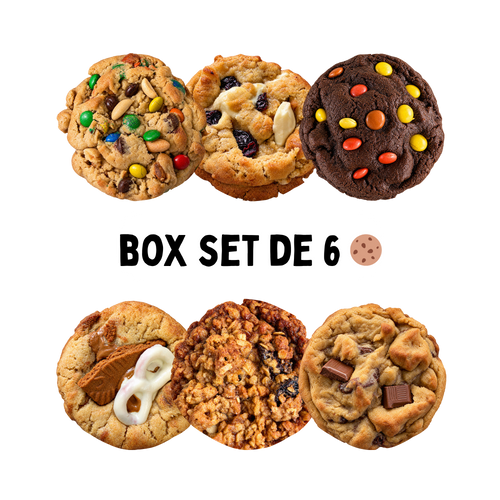 Graphique de 6 cookies avec texte "Box Set de 6 cookies.